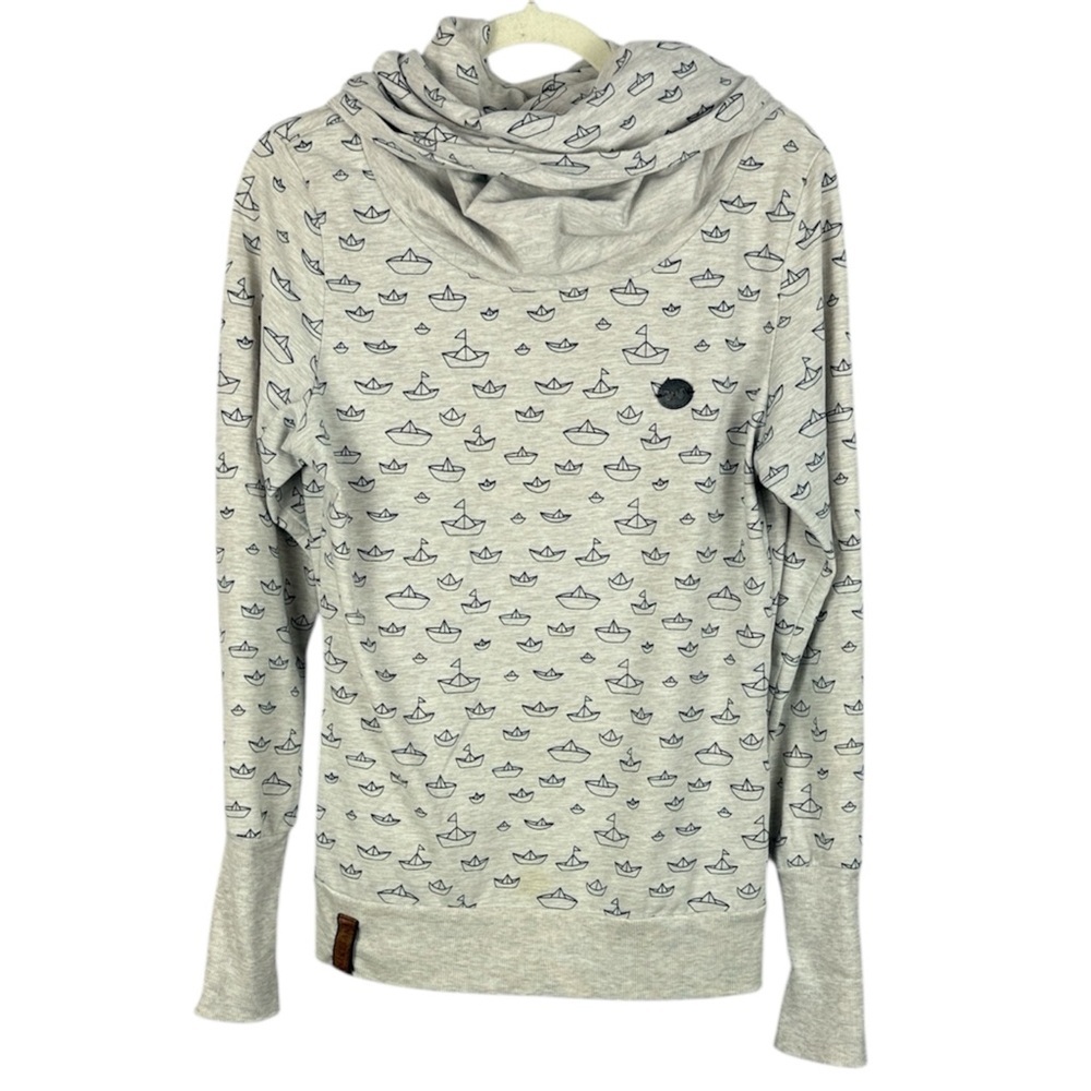 Naketano Brave New World Light Gray Paper Boat Double Cowl Neck Large Pullover